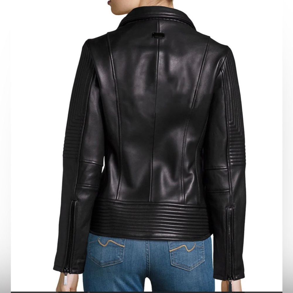 Vince Camuto Black Genuine Lambskin Quilted Leather Moto Jacket Size Large - Picture 2 of 15